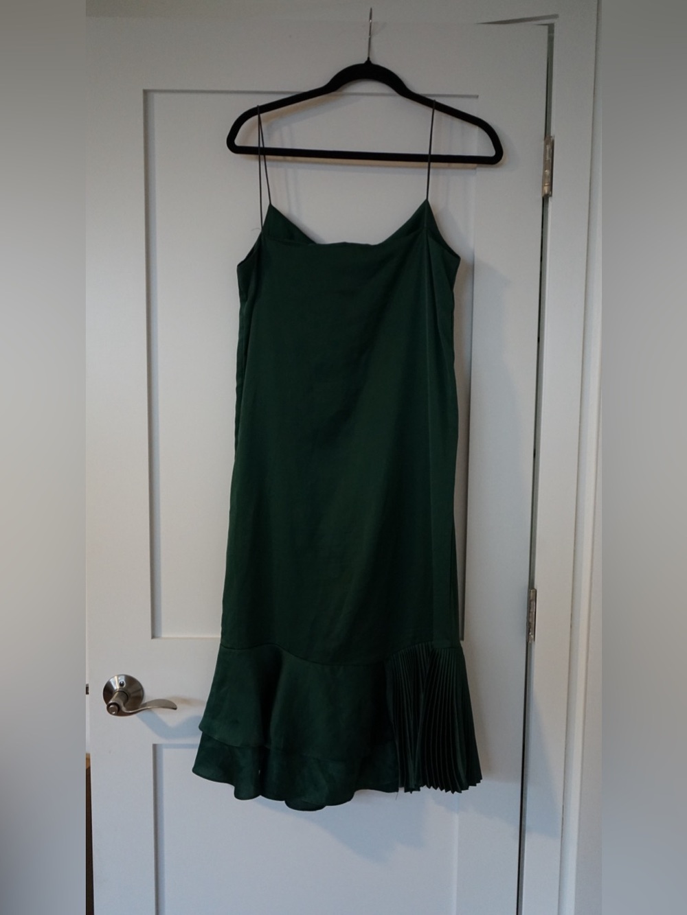 Emerald Green Slip Midi Dress with Pleated Hem